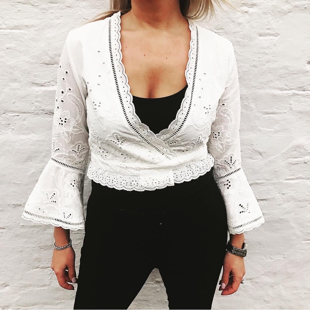 SPELL & THE GYPSY Damsel White Broderie Anglaise Long Sleeve Crop Wrap Top - Picture 1 of 16